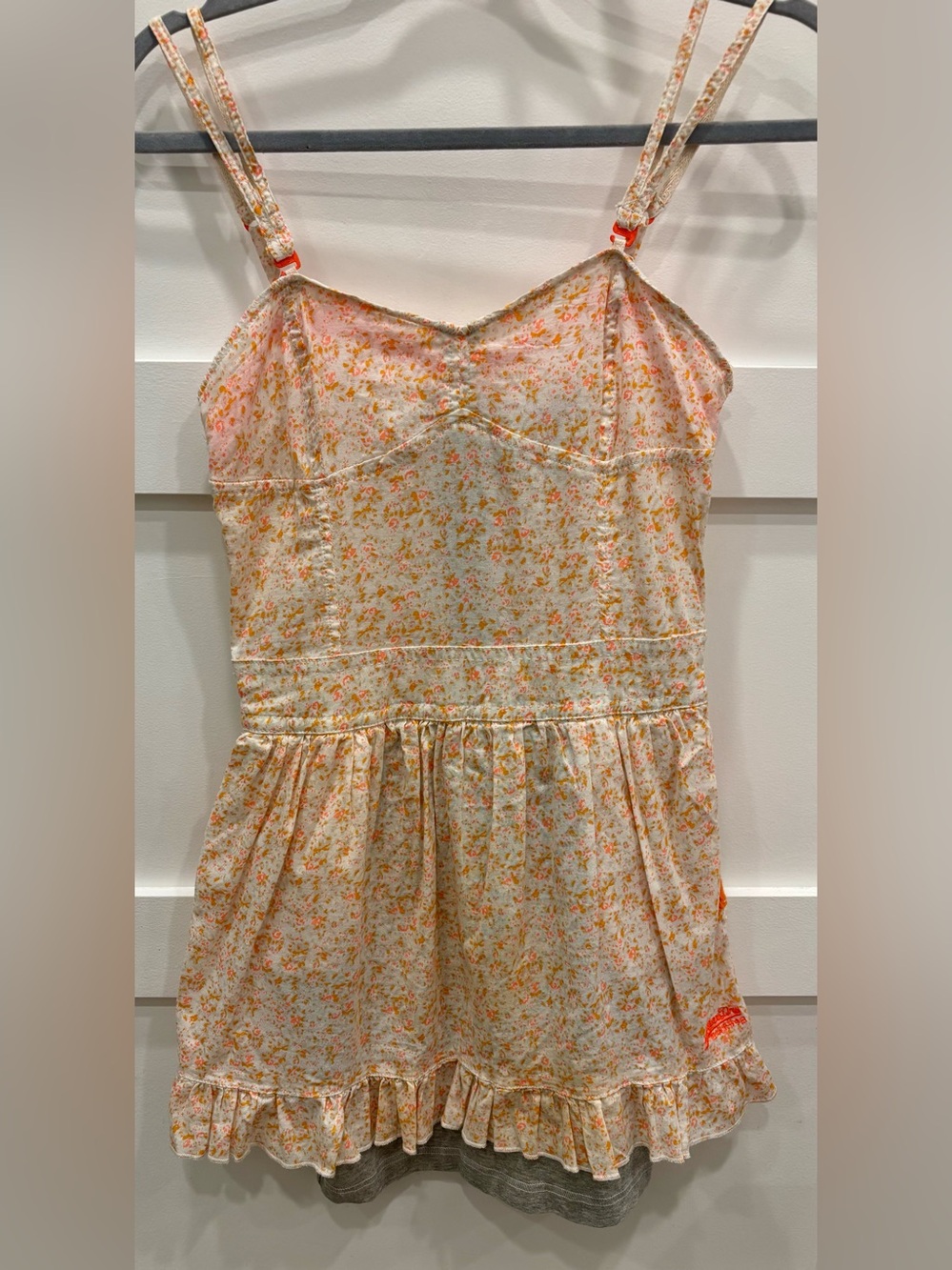 Superdry Tokyo Floral Spaghetti-Strap Corset Mini Dress in Cream and Orange